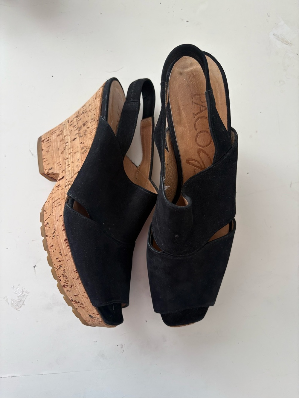 Paco Gil Spanish Black Suede Cork Platform Sandals